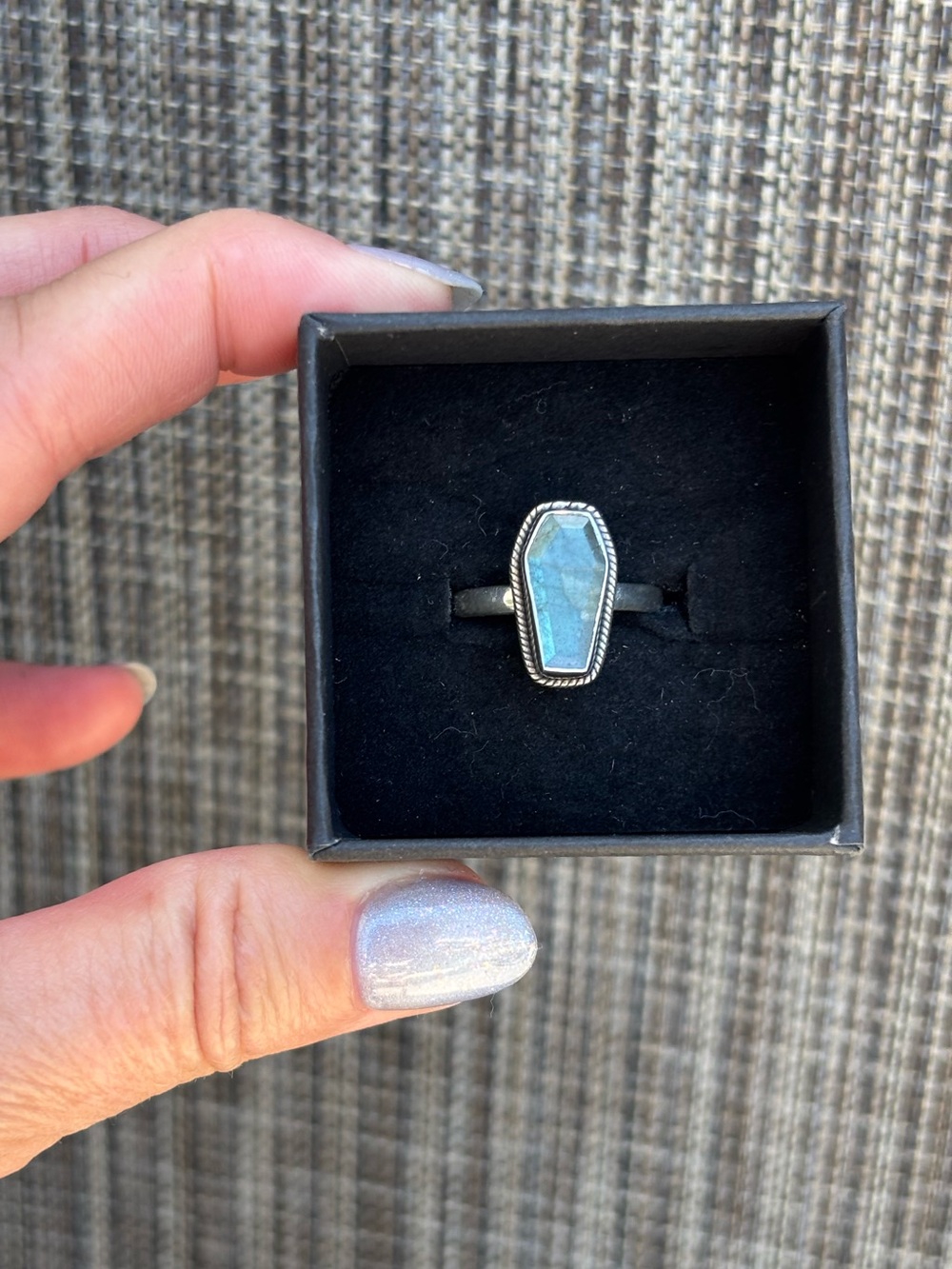 Sterling Silver Blue Labradorite Coffin Ring-Size  8